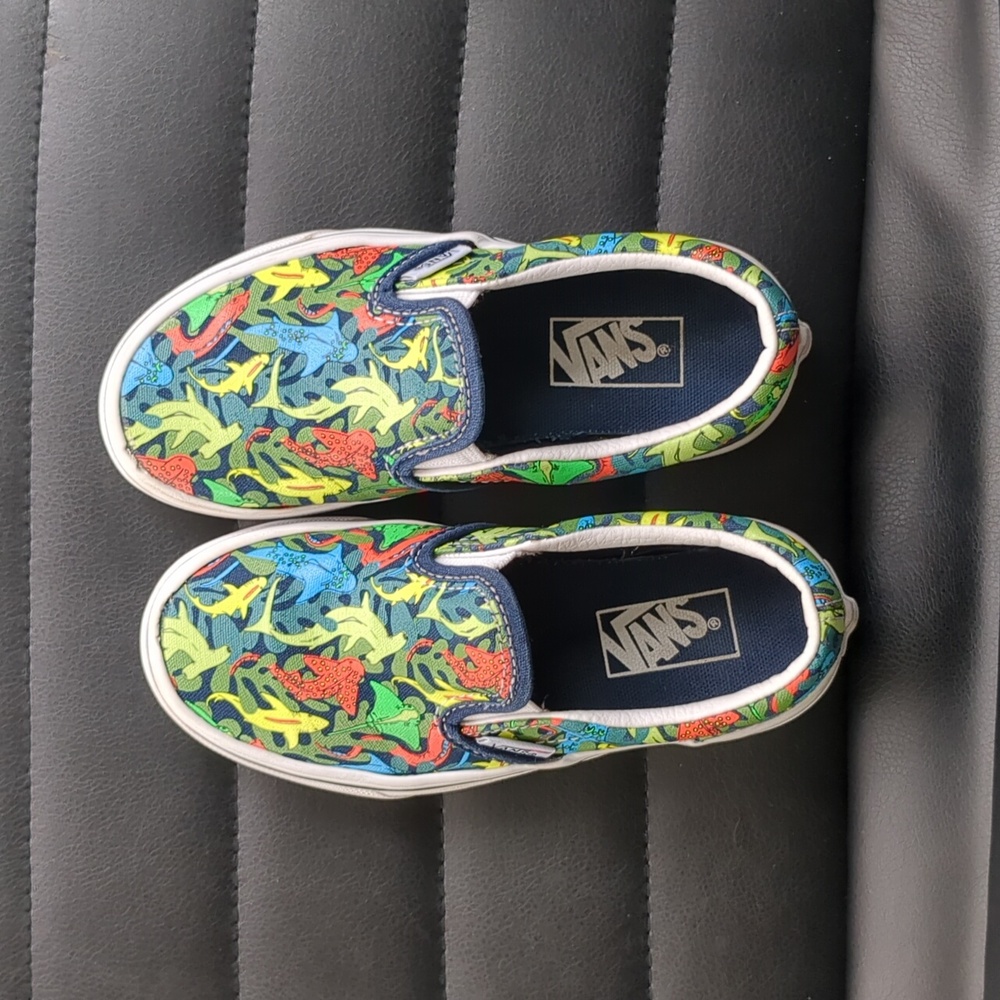 Vans slip-on, kids size 12.5, glow-in-the-dark shark design